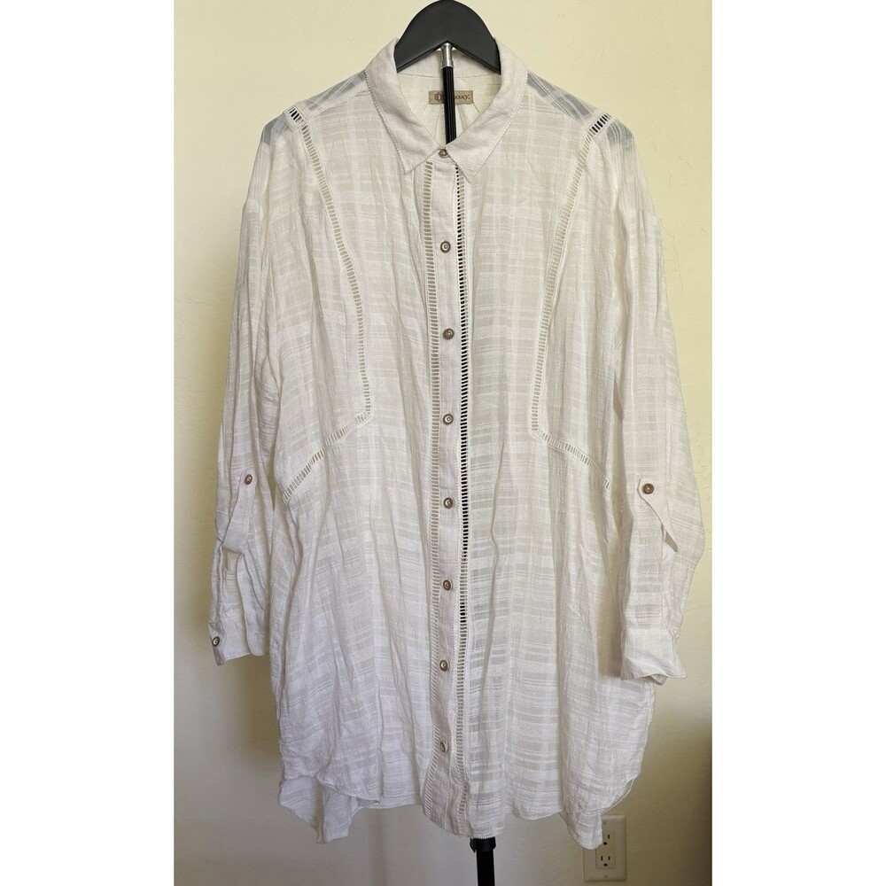 Democracy White Gauze Semi Sheer Tunic Shirt Mini Dress Beach Coverup 3X Cottage